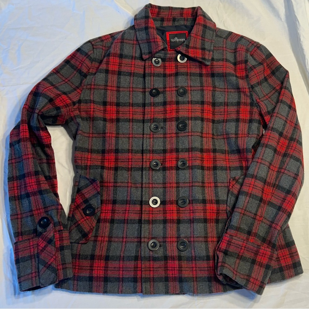 Red and Gray Plaid Jacket. Size XL